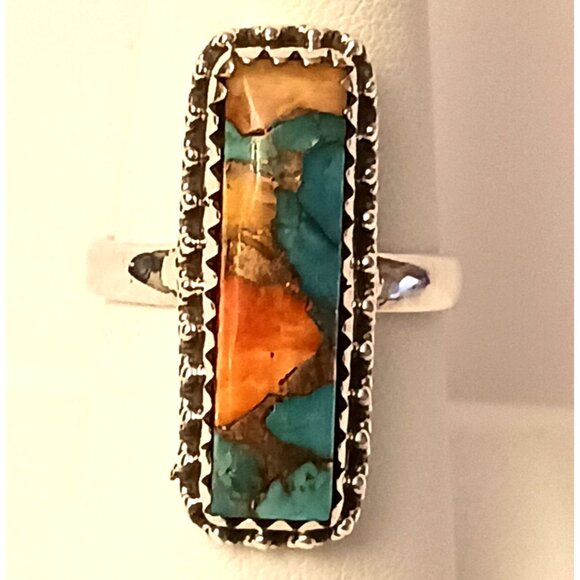Spiny Oyster Turquoise ring s8.25 (1564) - Picture 1 of 4
